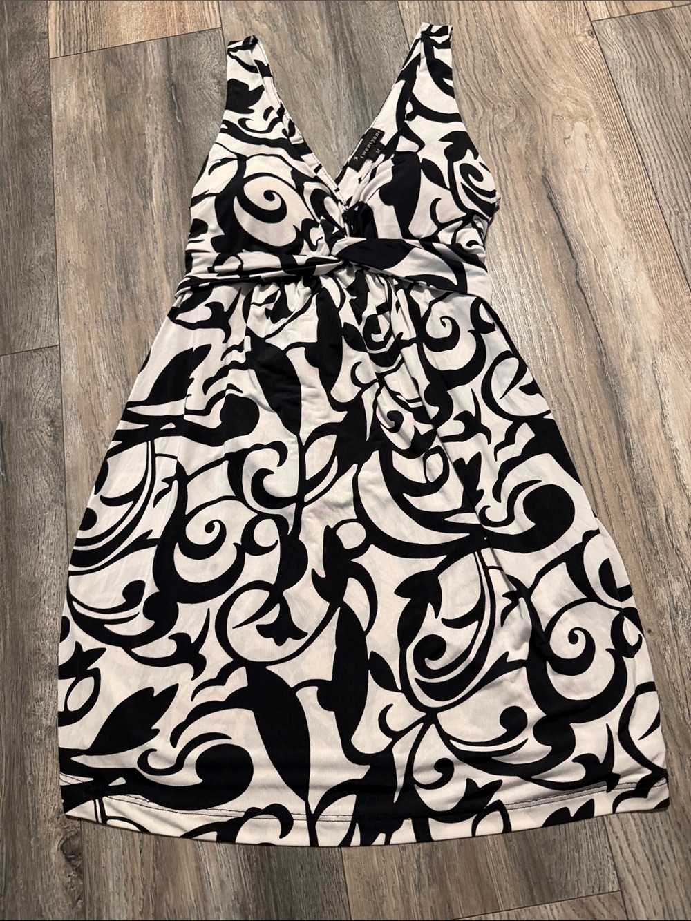Black & White V-Neck Surplice Tie Waist Mini Dress made in USA